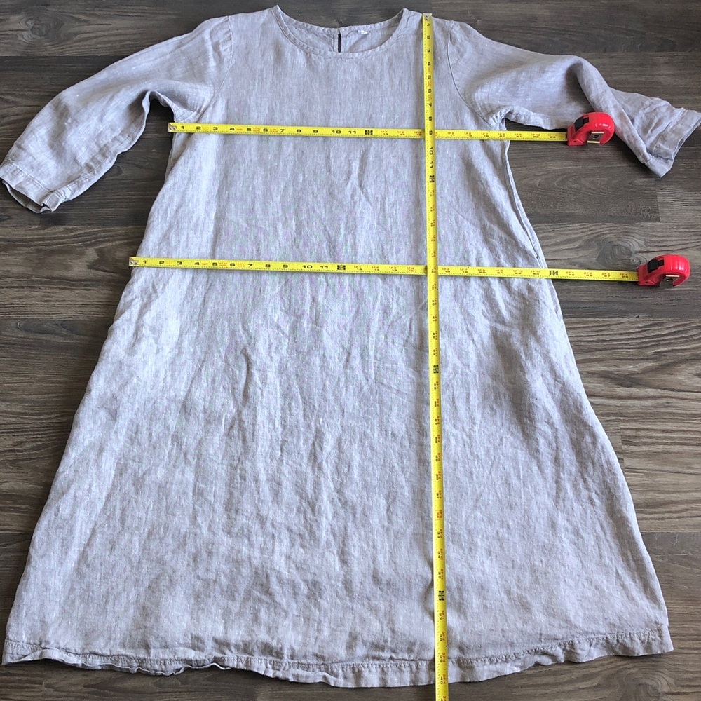 Muji Linen 3/4 Sleeve Pocket Dress Heathered Grey Medium Lagenlook Layering - Picture 15 of 16